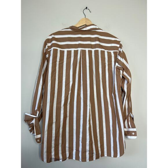 NEW Frank & Eileen Joedy Cotton Wide Stripe Button-Up Top Camel Size: Small - Picture 6 of 7